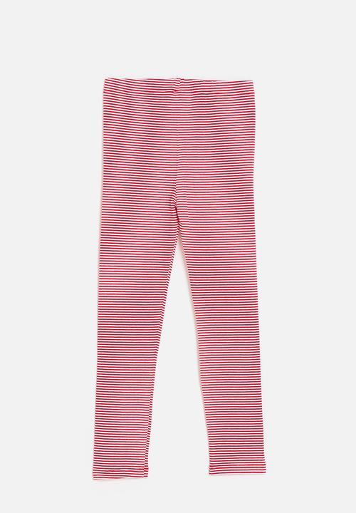 Pop Candy - Embroidered knee patch leggings - red stripes/butterfly/flower