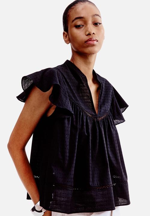 H&M - Dobby-weave blouse - black