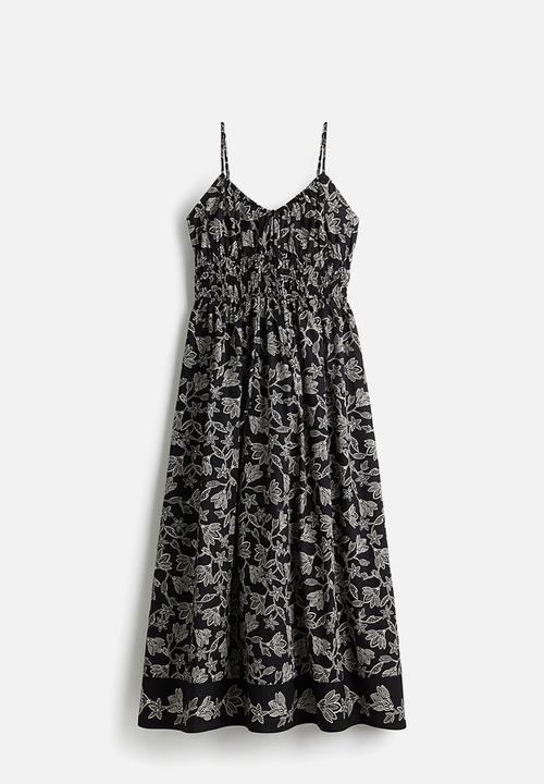 H&M - Cotton strappy dress - black/white floral 