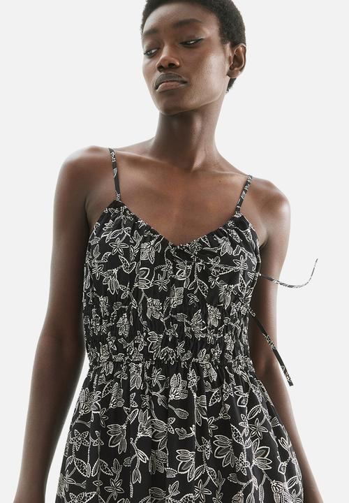 H&M - Cotton strappy dress - black/white floral 