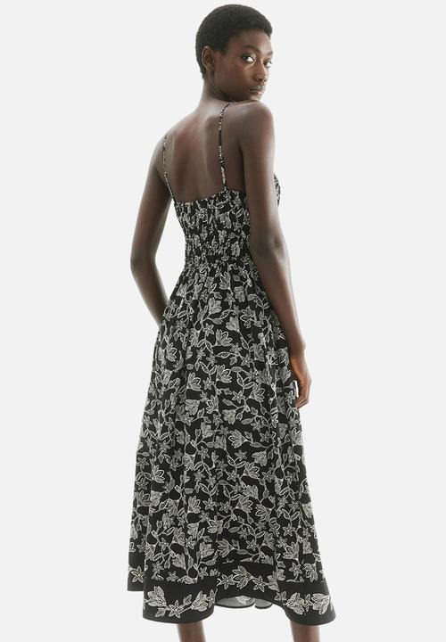 H&M - Cotton strappy dress - black/white floral 
