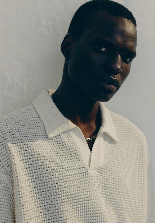 H&M - Loose fit waffled polo shirt - crean