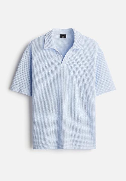 H&M - Loose fit waffled polo shirt - light blue