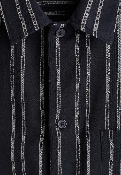 H&M - Regular fit short-sleeved shirt - black/striped