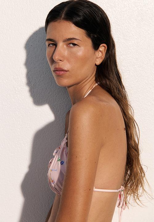 H&M - Padded triangle bikini top - light pink patterned
