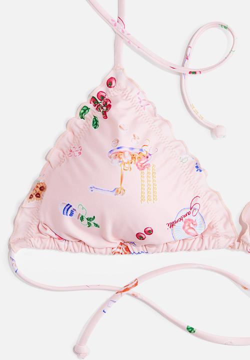 H&M - Padded triangle bikini top - light pink patterned