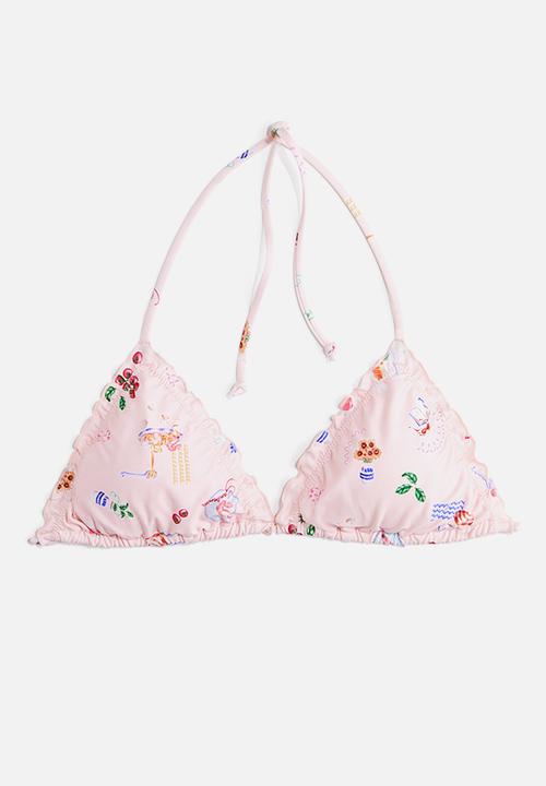 H&M - Padded triangle bikini top - light pink patterned