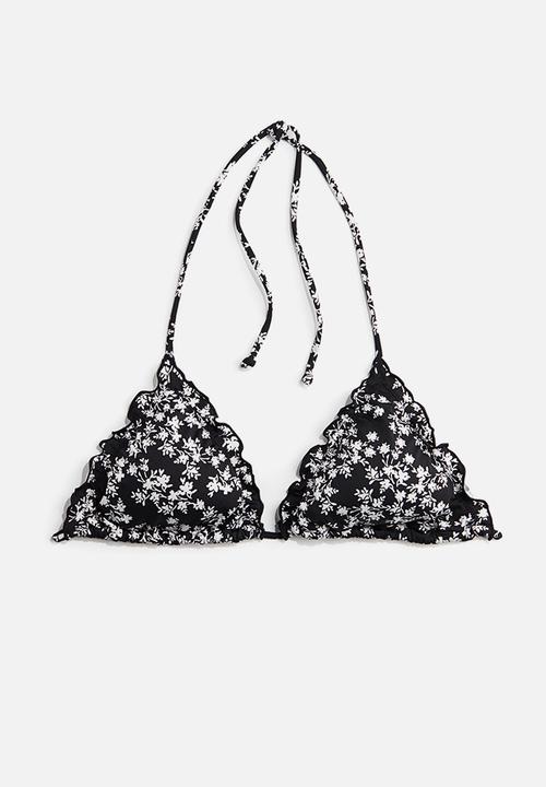H&M - Padded triangle bikini top - black & white floral