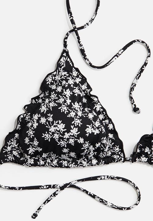 H&M - Padded triangle bikini top - black & white floral