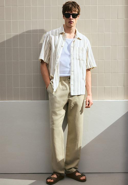 H&M - Regular fit short-sleeved shirt - white/striped