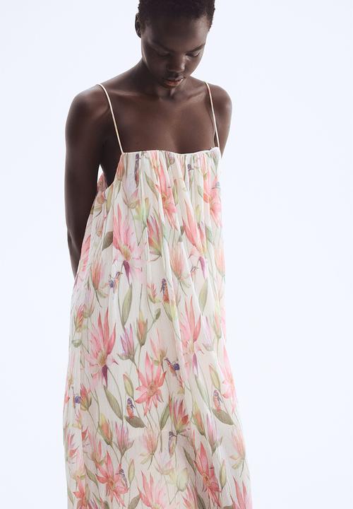 H&M - Plissé strappy dress - cream & floral