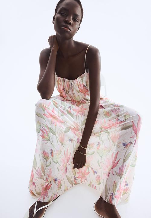 H&M - Plissé strappy dress - cream & floral