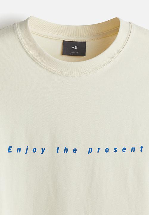 H&M - Loose fit printed T-shirt - yellow/enjoy the present