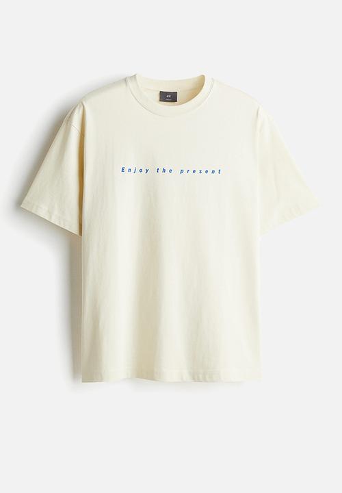 H&M - Loose fit printed T-shirt - yellow/enjoy the present