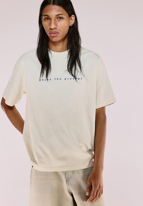H&M - Loose fit printed T-shirt - yellow/enjoy the present
