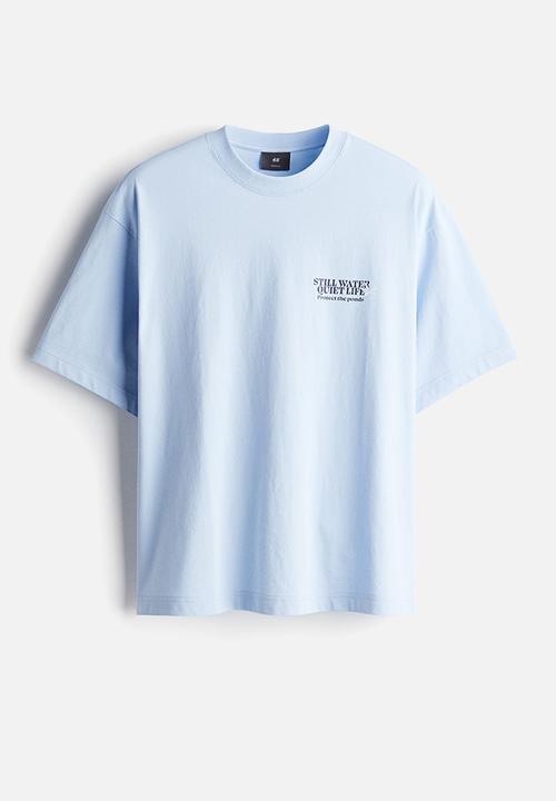 H&M - Loose fit printed T-shirt - blue/still water