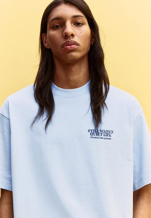 H&M - Loose fit printed T-shirt - blue/still water