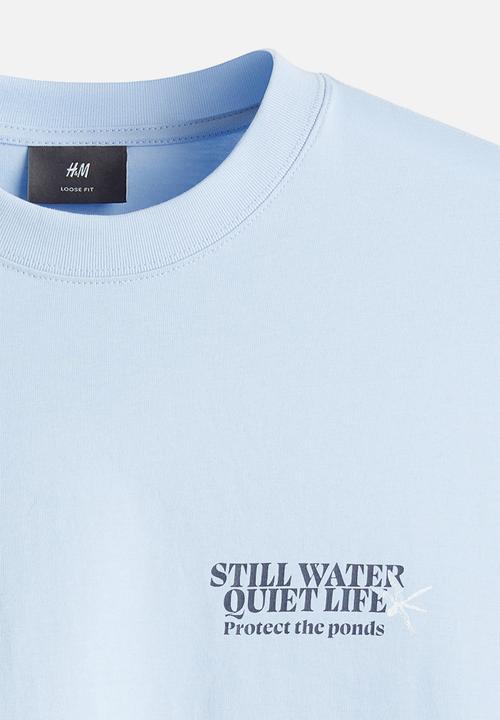 H&M - Loose fit printed T-shirt - blue/still water