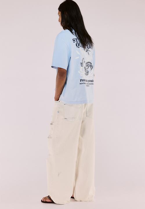 H&M - Loose fit printed T-shirt - blue/still water