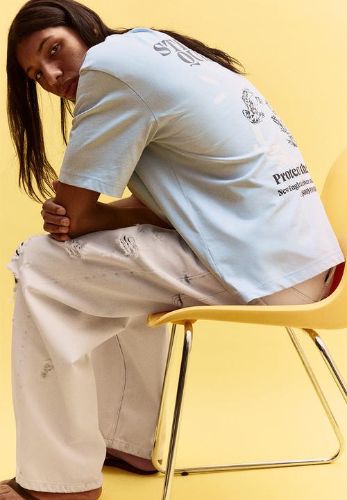 H&M - Loose fit printed T-shirt - blue/still water