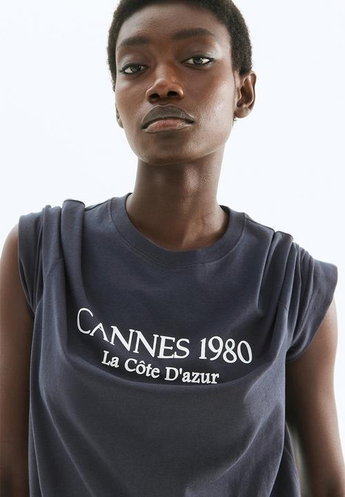 H&M - Printed t-shirt - dark grey cannes