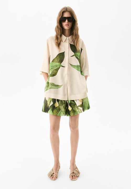 H&M - Printed shirt - light beige leaves
