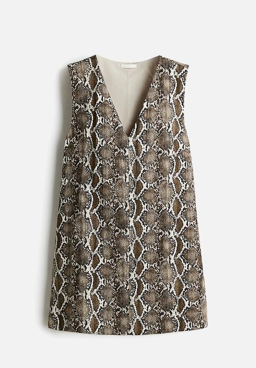 H&M - V-neck shift dress - dark beige snakeskin pattern