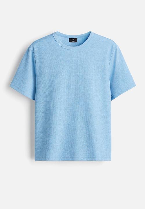 H&M - Regular fit waffled T-shirt - light blue