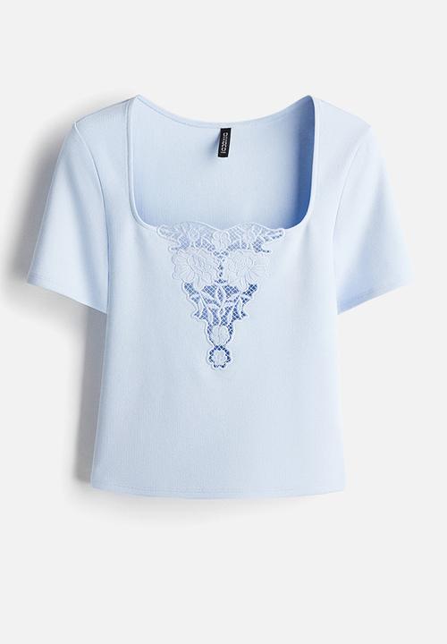H&M - Broderie anglaise-detail top - light blue