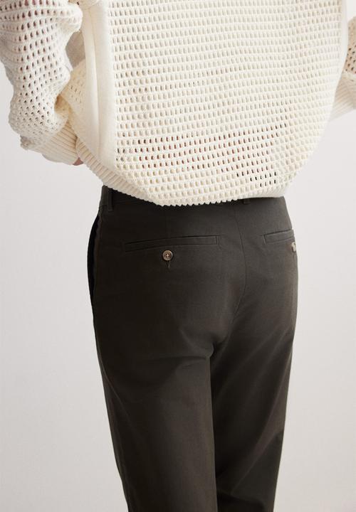 H&M - Slim fit cotton chinos - dark khaki green