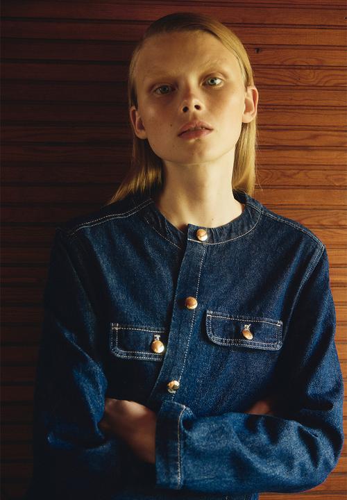 H&M - Collarless denim jacket - dark denim blue