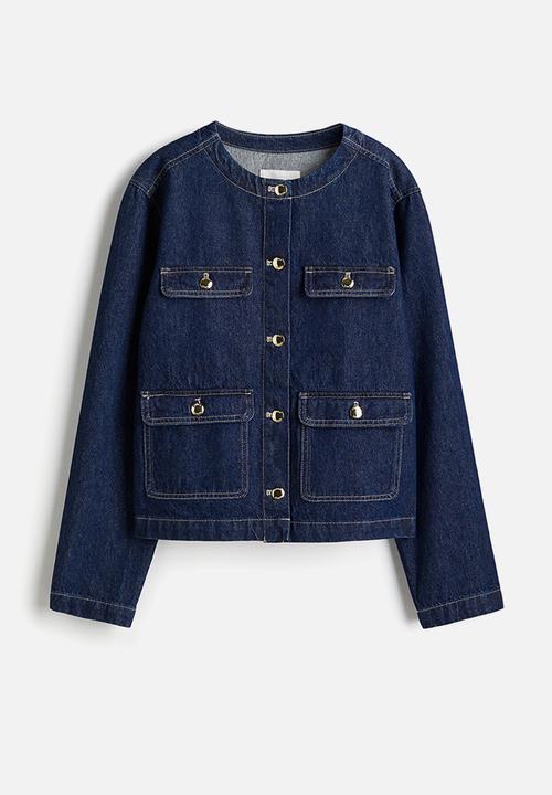 H&M - Collarless denim jacket - dark denim blue