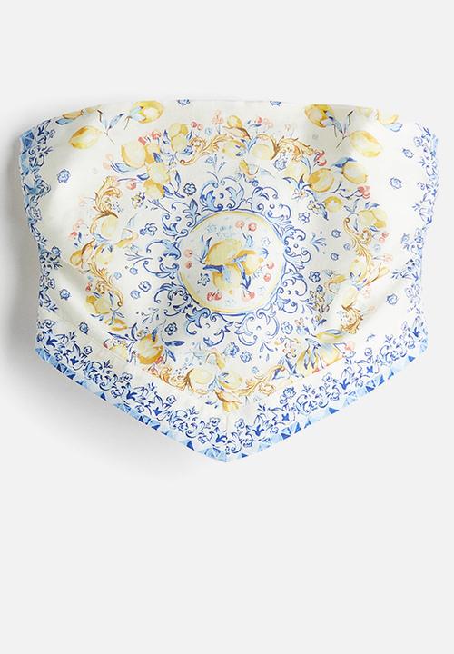 H&M - Tie-back bandeau top - white/lemons