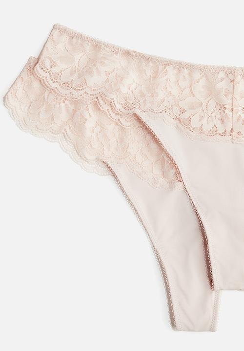 H&M - 2-pack microfibre and lace thong briefs - powder pink
