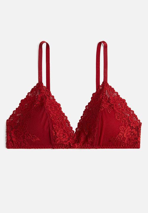 H&M - Padded soft lace bra - dark red