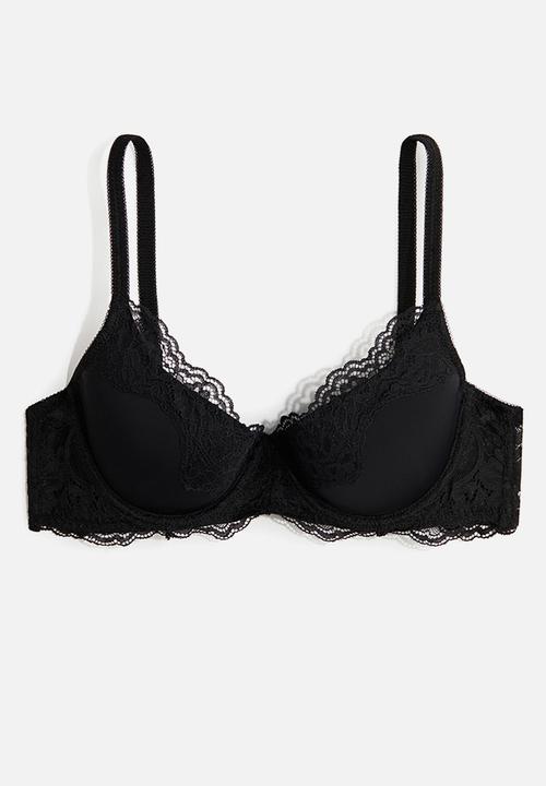 H&M - Padded underwired microfibre and lace bra - black