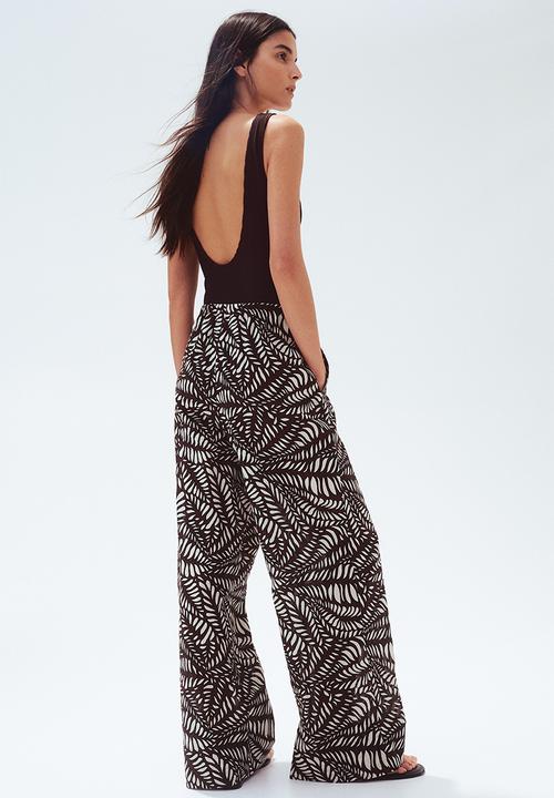 H&M - Cotton drawstring trousers - dark brown patterned