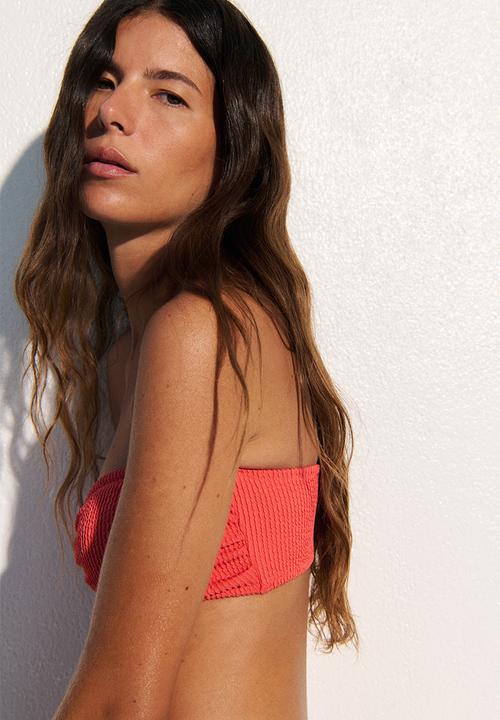 H&M - Padded bandeau bikini top - coral red