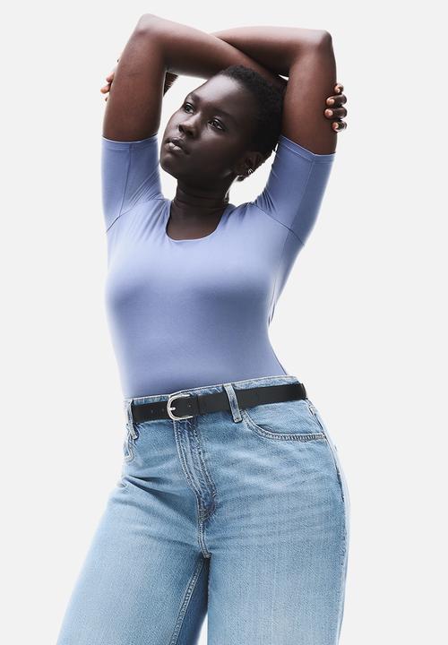 Square-neck top - dusty blue - 1293264003