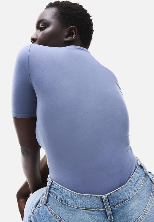 Square-neck top - dusty blue - 1293264003