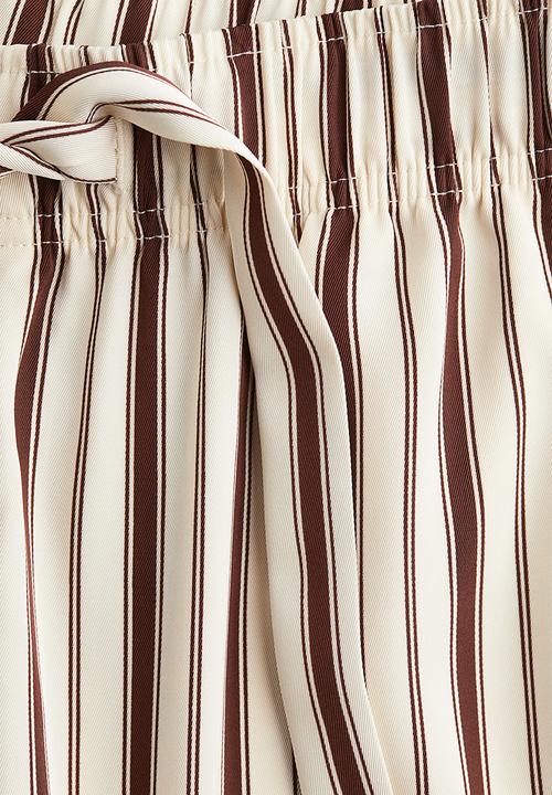 H&M - Drawstring twill trousers - light beige & brown striped