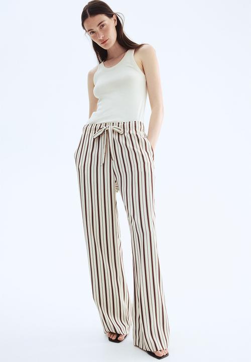 H&M - Drawstring twill trousers - light beige & brown striped