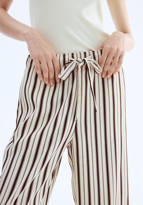 H&M - Drawstring twill trousers - light beige & brown striped