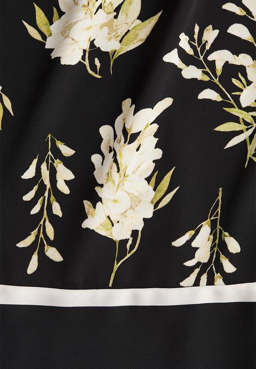 H&M - Drawstring twill trousers - black floral 