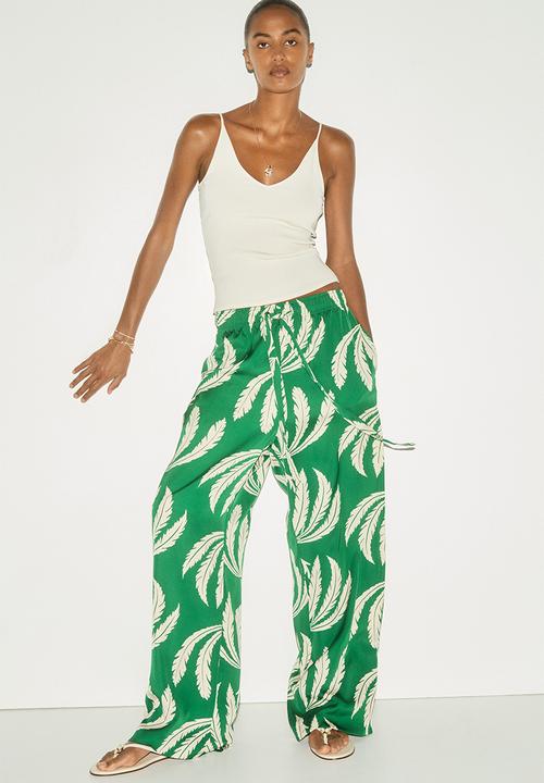 H&M - Drawstring twill trousers - green palm trees
