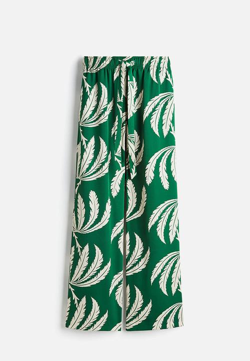 H&M - Drawstring twill trousers - green palm trees