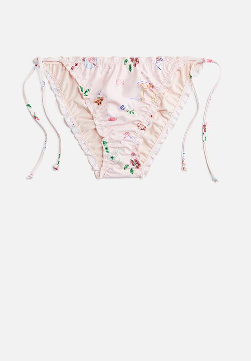 H&M - Tie tanga bikini bottoms - light pink patterned
