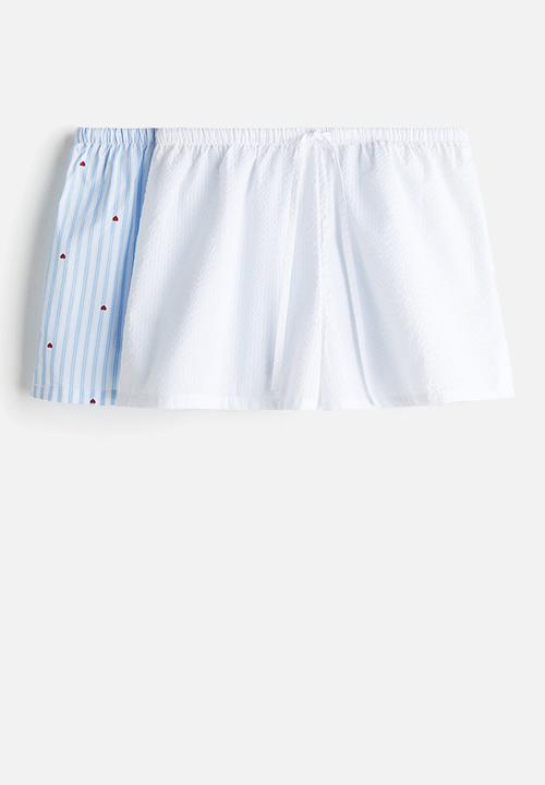 H&M - 2-Pack cotton poplin pyjama shorts - light blue striped