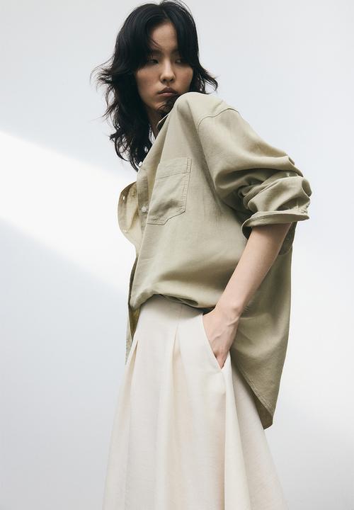 H&M - Linen-blend shirt - light khaki green