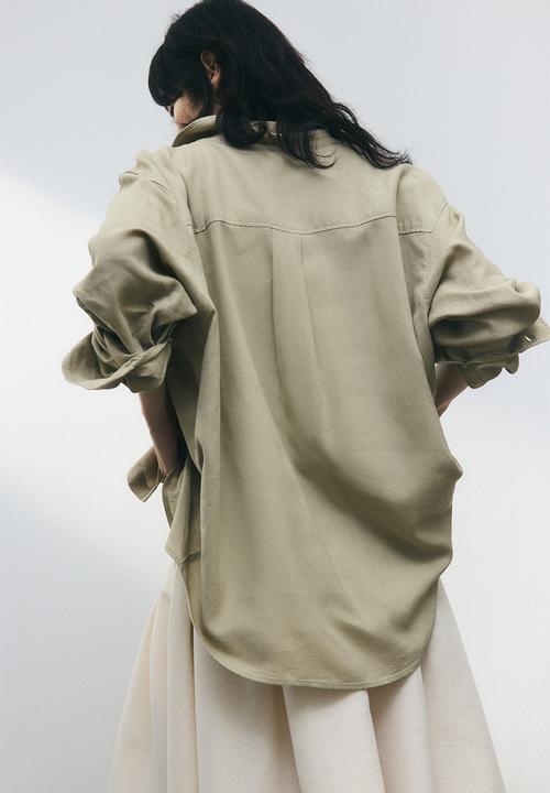 H&M - Linen-blend shirt - light khaki green